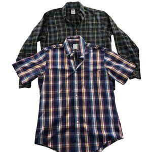 2 Brooks Brothers Mens Shirt Medium Lot Of Two Plaid Button-Down Western Classic